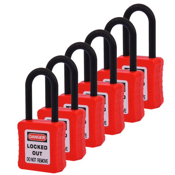 De-Electric Lockout Padlocks 6 Master Keyed 38mm Red