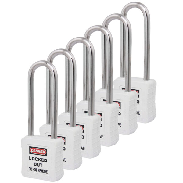 Safety Lockout Padlocks 6 Master Keyed 75mm White